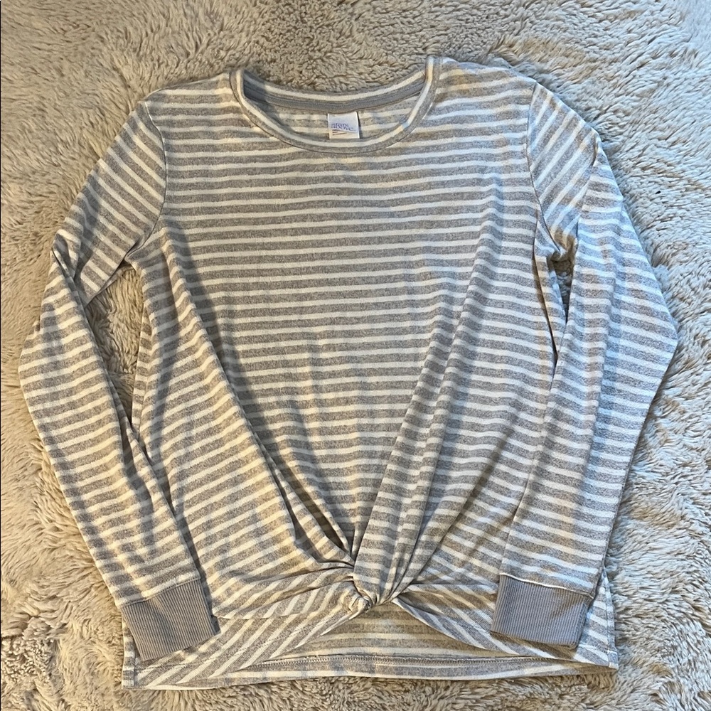 Striped twist front long sleeve top